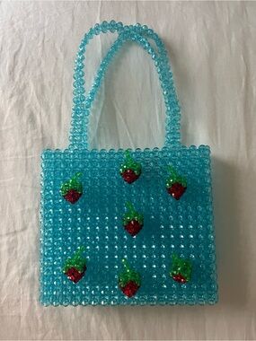 Susan Alexandra Beaded Aqua Strawberry Tote Bag